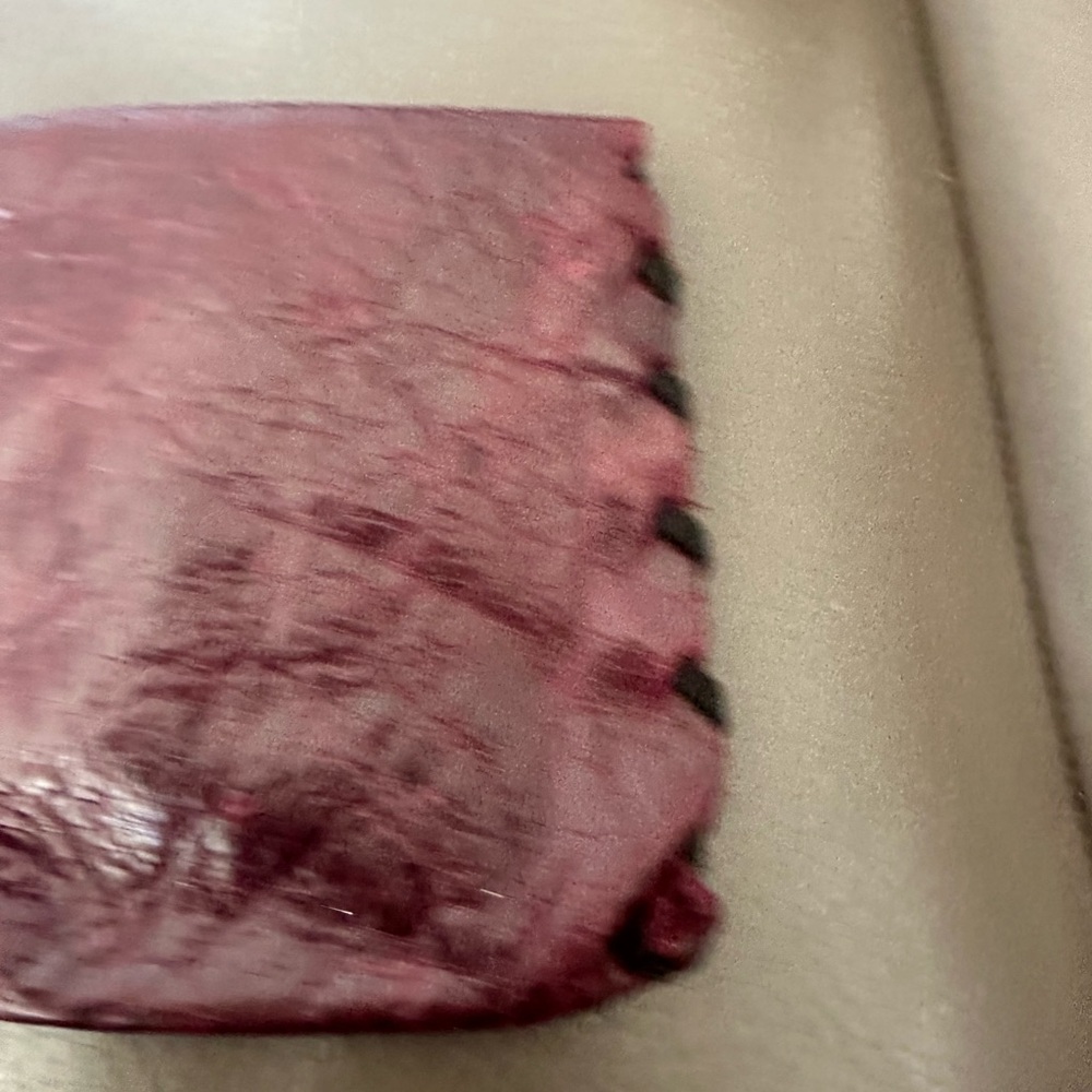 Softest Organic Looking Handcrafted Burgundy Leather Pouch Signed Artist - Picture 4 of 7